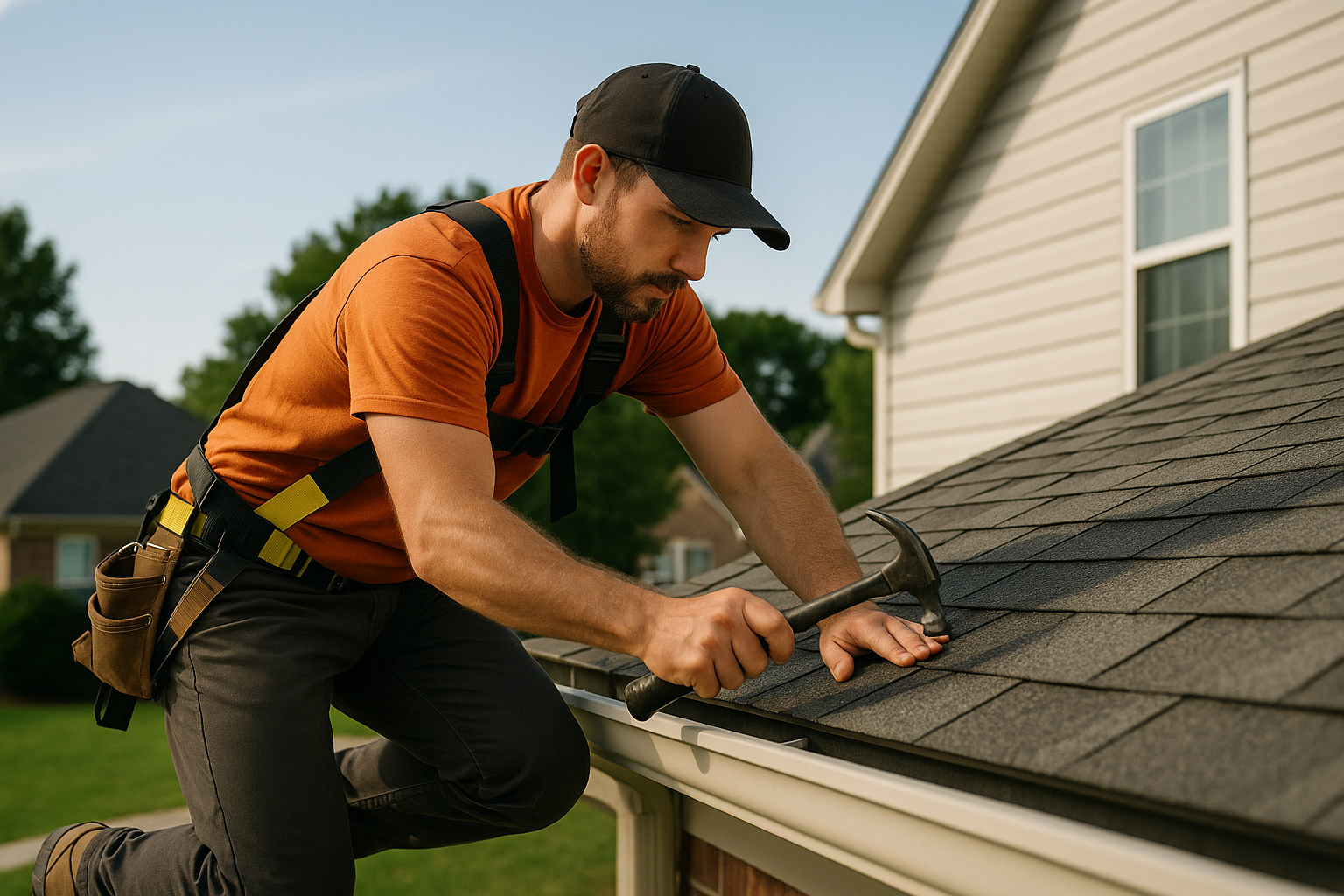Editorial illustration depicting hail damage roof repair cost cary nc