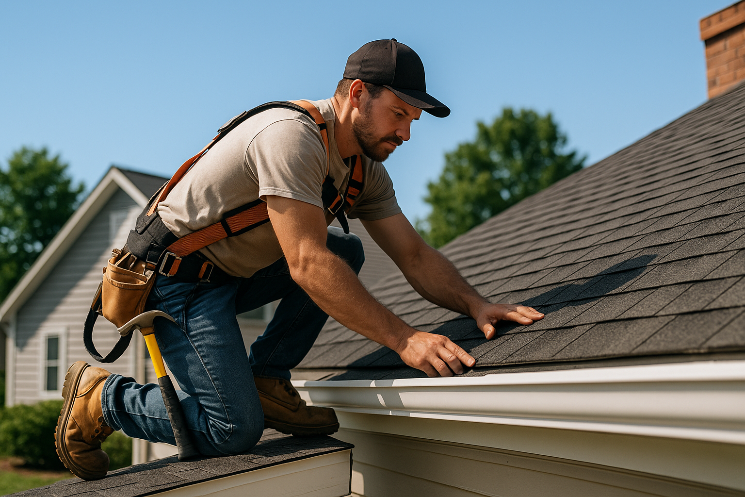 Editorial illustration depicting replace roof after summer storms cary nc